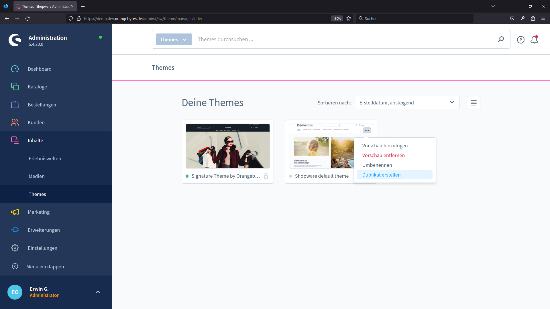 Shopware 6 Theme Duplikat erstellen